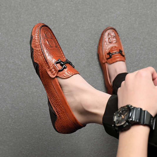 Men's Soft Bottom Casual Loafers Crocodile Texture