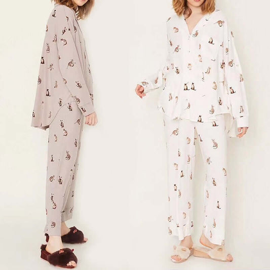 Japanese modal cute cat miocair soft ice cream loose pajamas women's suit sleeves can be drawn