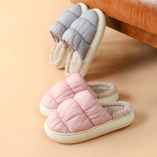 Down cloth cotton slippers female autumn and winter new home indoor cloud plush flip shoes home couple warm slippers