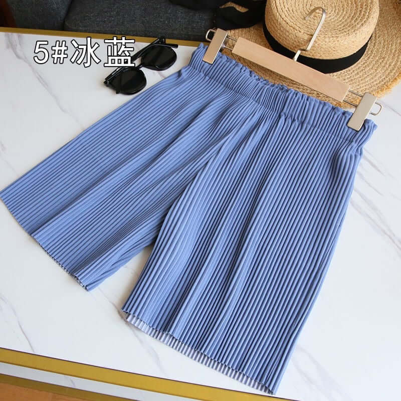 Three houses with shorts new pleats, five points, casual, wide legs, summer high waist, ice silk student sports hot pants women