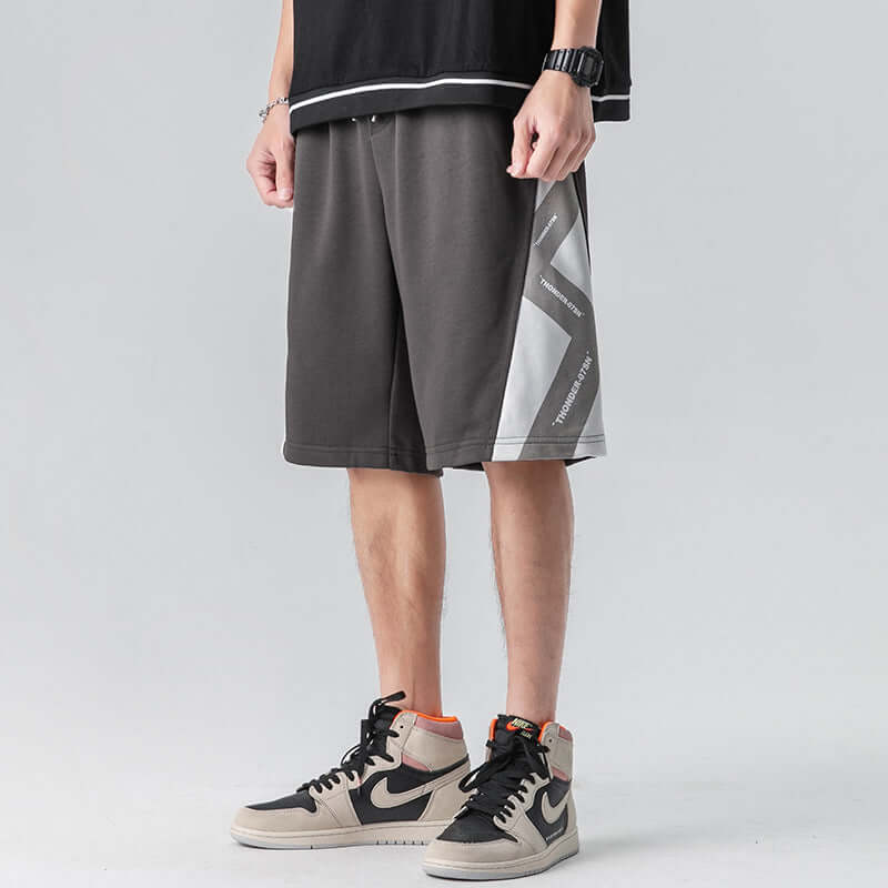 Men's imitation cotton casual shorts 2021 summer Hong Kong style color matching rope five pants trend teen loose pumping