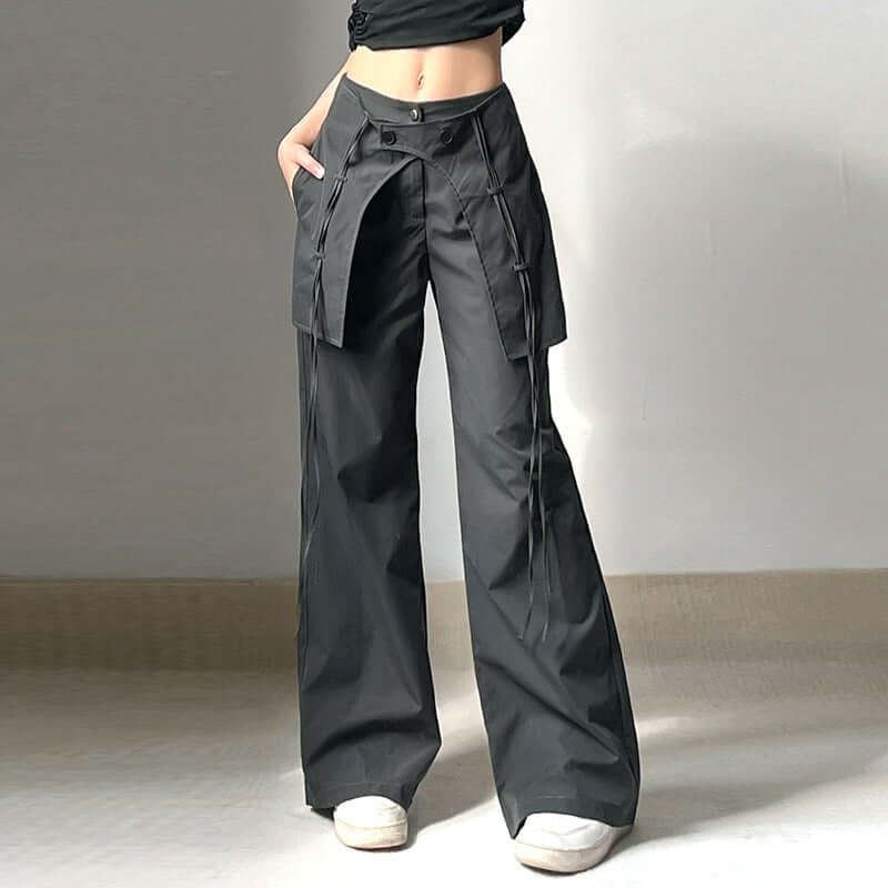 Chic Design Cross Ribbon Woven Trousers Lazy Fashion Drape Straight Casual Pants 2023 Spring and Summer New