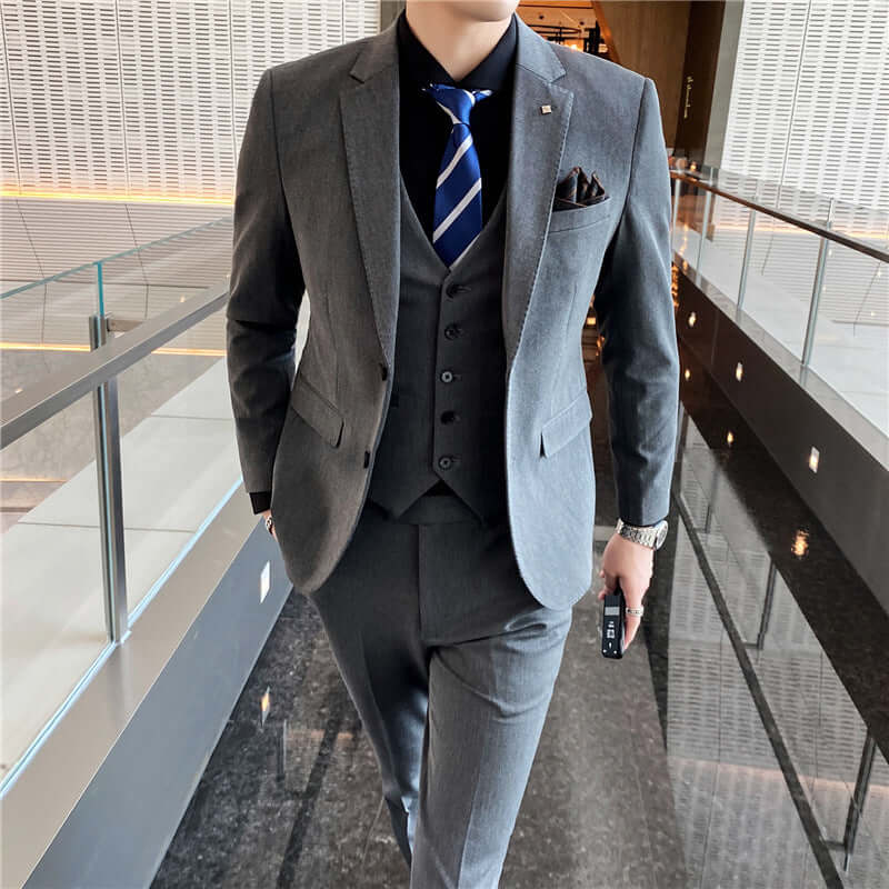 Men's Suit Three-piece Suit Korean Slim Business Men's Professional Dress Groomsmen Suit Groom Marriage Men's Clothing