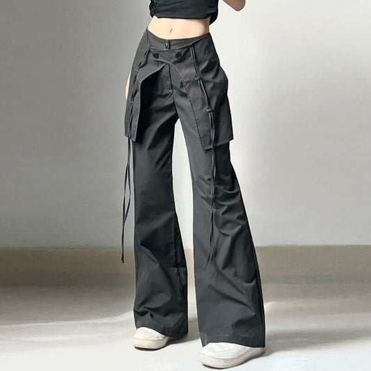 Chic Design Cross Ribbon Woven Trousers Lazy Fashion Drape Straight Casual Pants 2023 Spring and Summer New