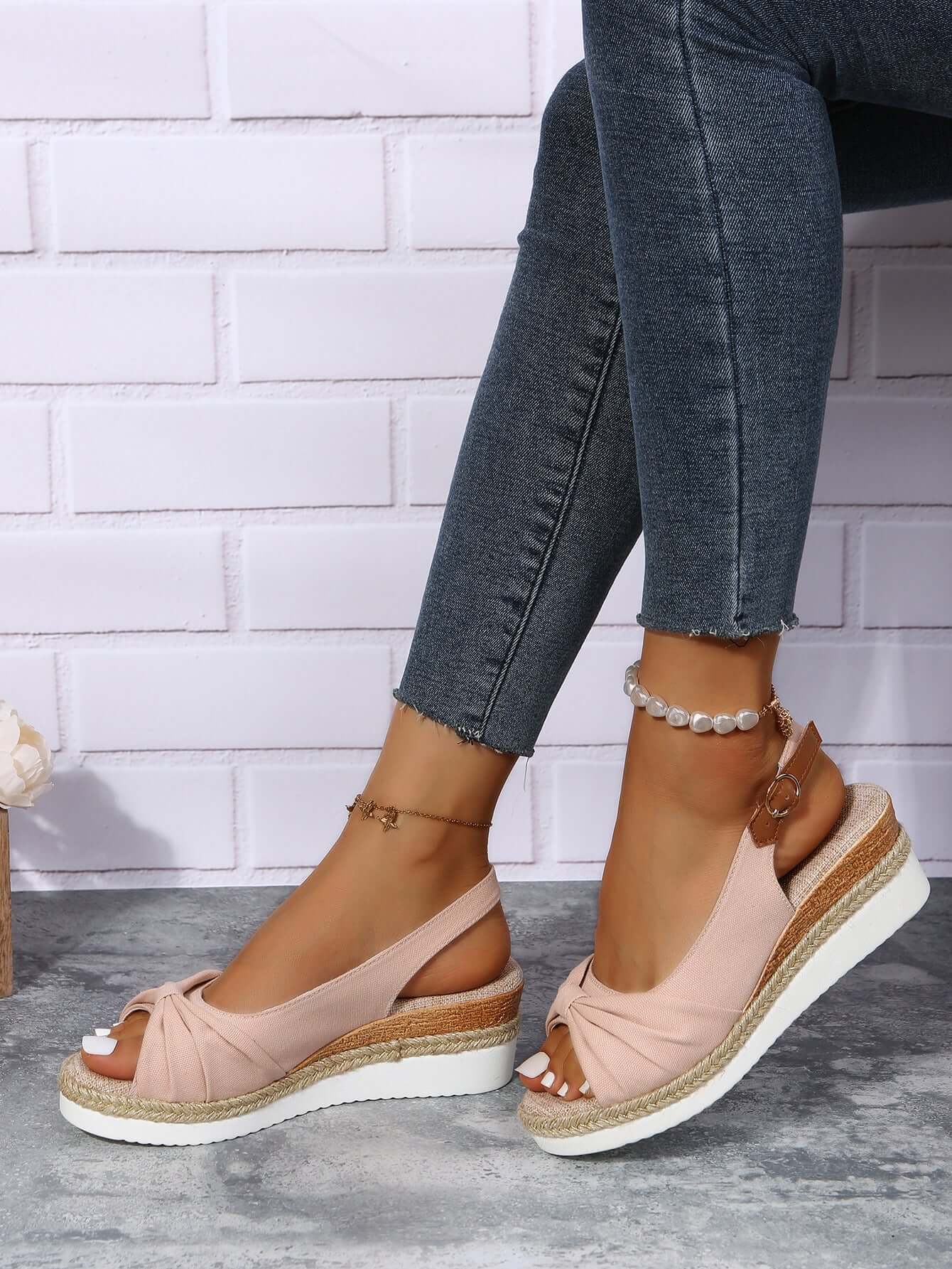 2023 summer foreign trade new sandals large size foreign trade hemp rope bowknot wedge casual sandals women's shoes wholesale