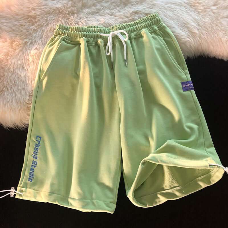 White drawstring loose casual sports shorts boys Korean version of the trend summer five pants women wear a generation