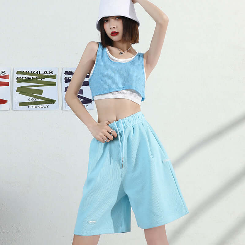 Sports shorts female summer 2021 new loose casual high waist wide-leg gray five pants sweat tide INS pants