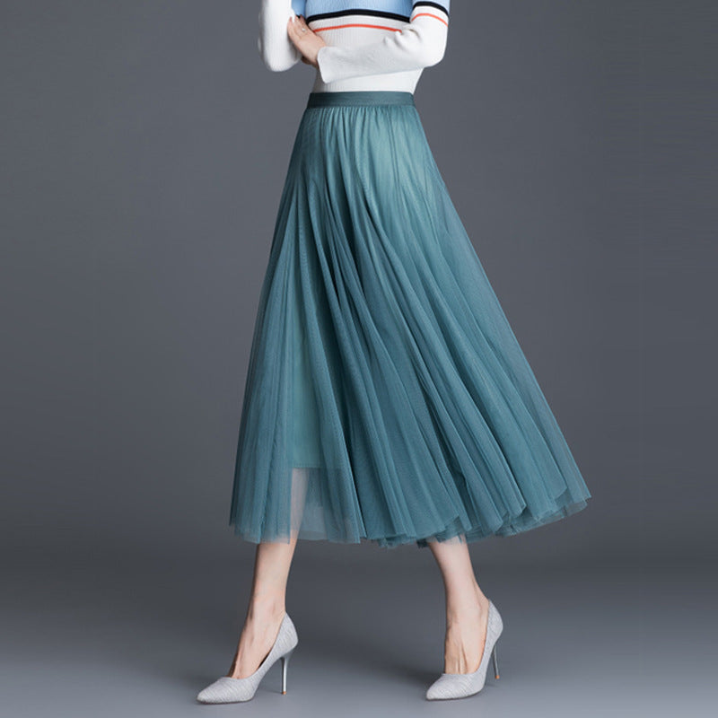 Women's 2021 summer new mesh skirt Korean version of high waist slim skirt pleated skirt one generation