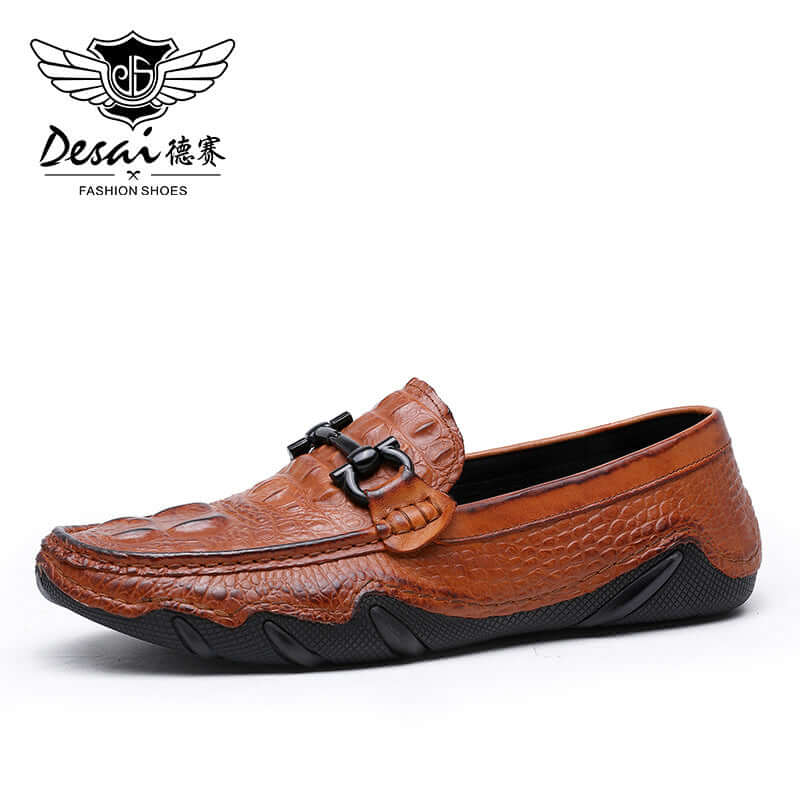 Bean bean shoes men's leather driving shoes layer cowhide case foot shoes men's music shoes soft bottom lazy shoes crocodile pattern