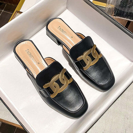 Shoe children 2021 new Korean version of the fine wear summer metal half toward women's shoes thick with thick bottom large size single shoes women