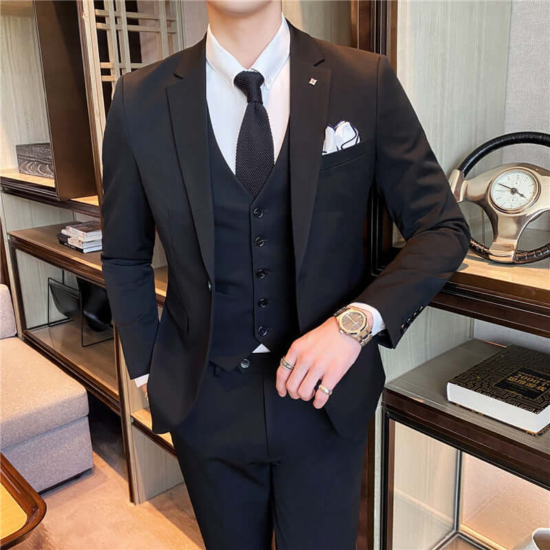 Men's Suit Three-piece Suit Korean Slim Business Men's Professional Dress Groomsmen Suit Groom Marriage Men's Clothing