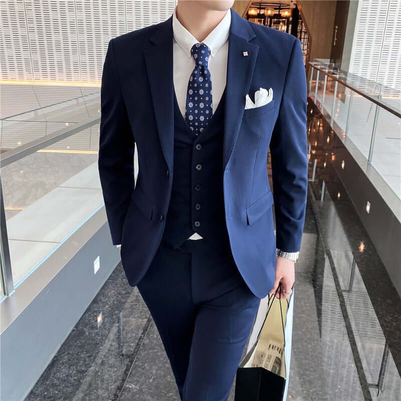 Men's Suit Three-piece Suit Korean Slim Business Men's Professional Dress Groomsmen Suit Groom Marriage Men's Clothing