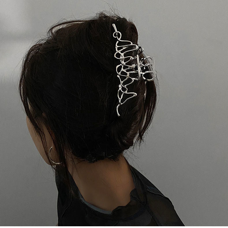 Korean version of the personality irregular metal liquid styling hair clip female diagenes