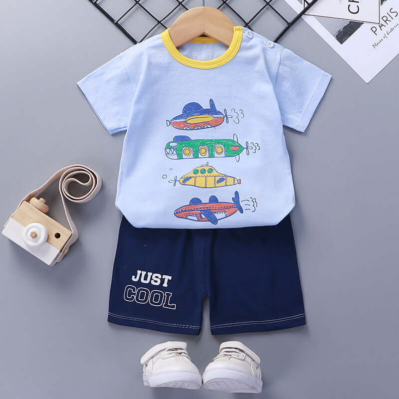 Children's summer suit cotton new baby short-sleeved shorts boys clothes 2021 girls baby suit