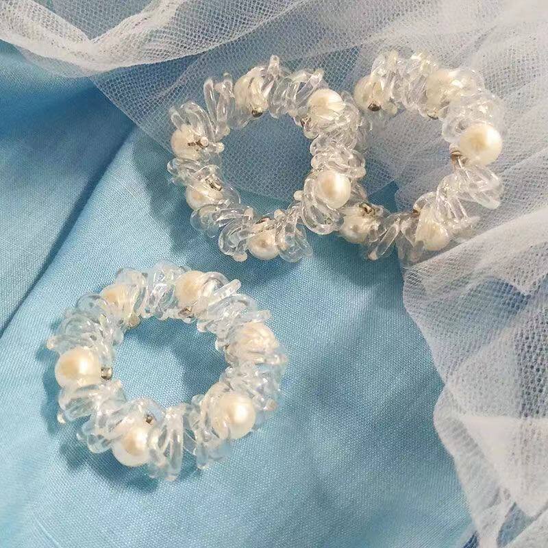 Korean telephone line transparent leather gluten pearl children's teenage hair ring simple hair does not hurt the hair decoration rope