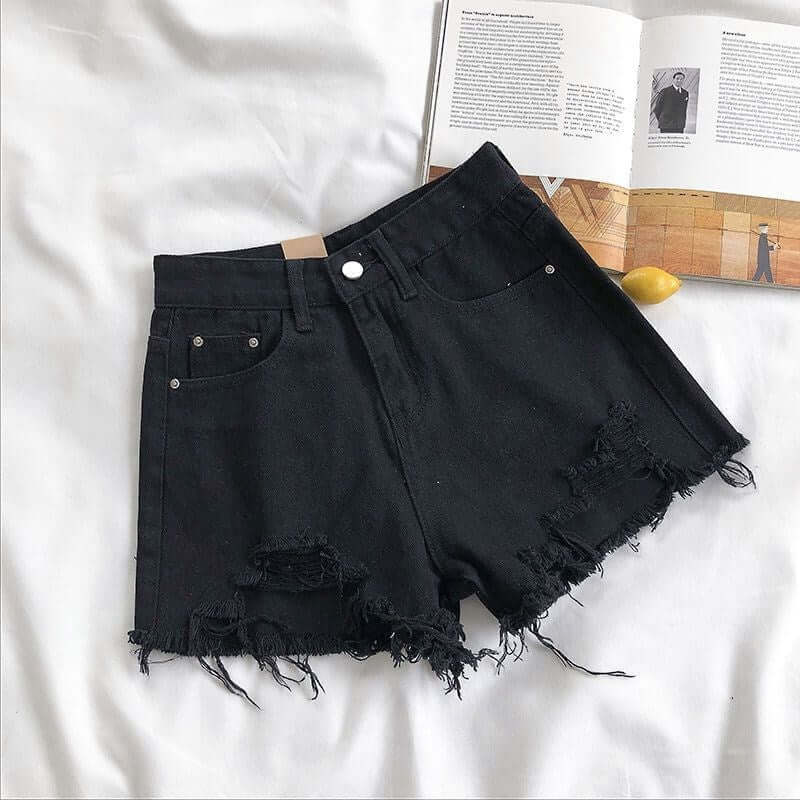 Denim shorts women's high waist hole loose wide leg 2022 summer new student all-match net red a-line hot pants