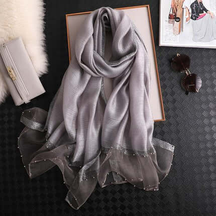 Silk towel summer Korean nails bead gold border gold silver silk long towel beach sunscreen yarn air conditioning shawl thin model scarf female