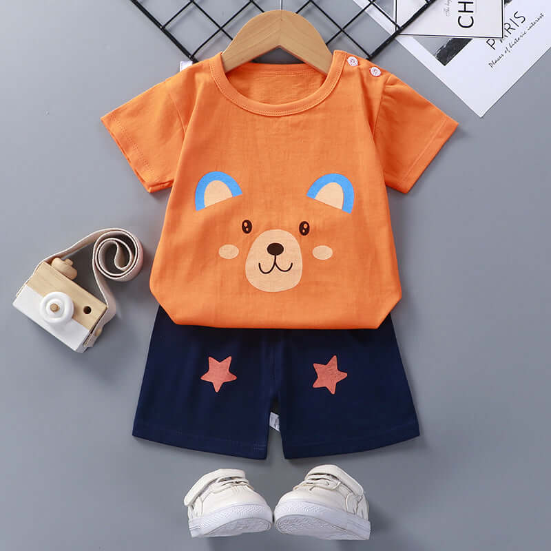 Children's summer suit cotton new baby short-sleeved shorts boys clothes 2021 girls baby suit