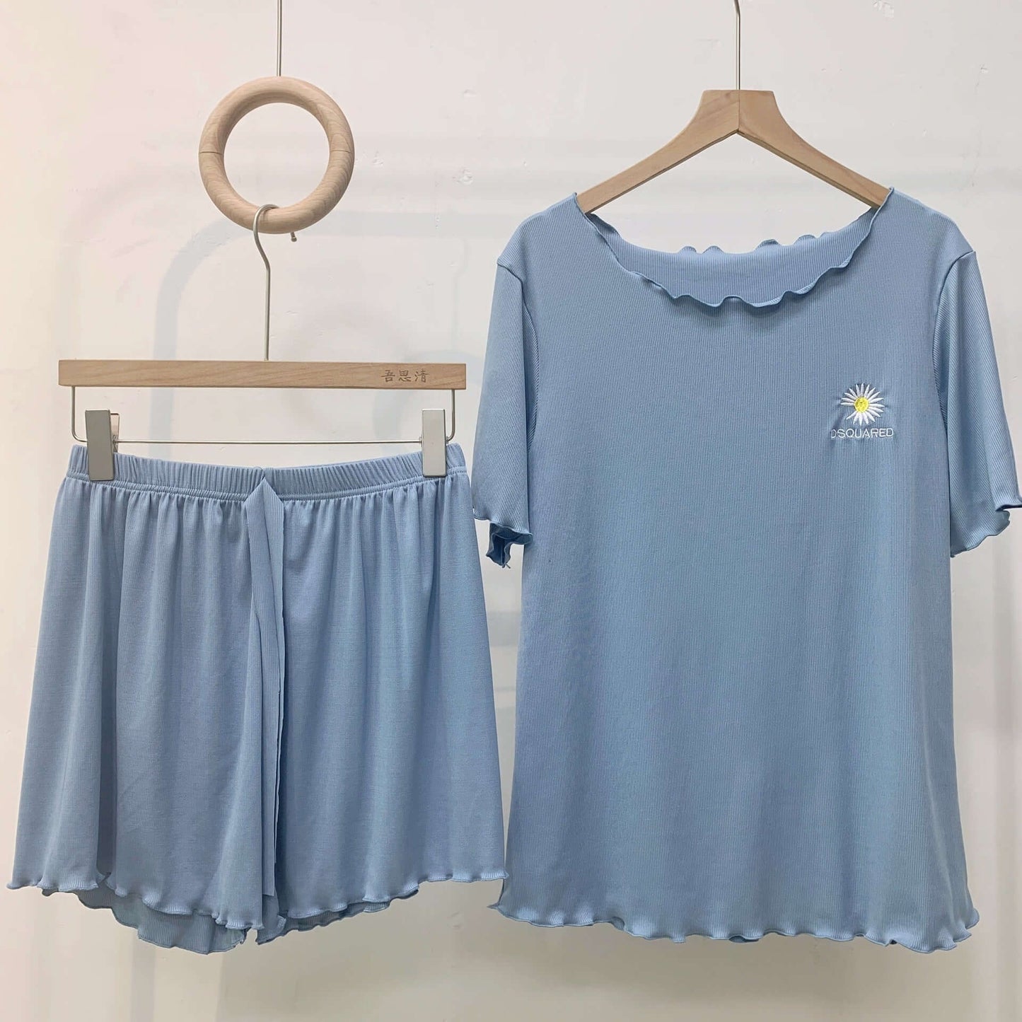 Cool suit wood-ear round neck short-sleeved shorts two-piece thread female pajamas casual home service suit