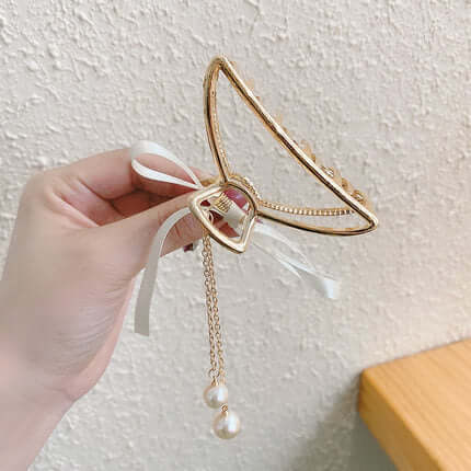 Metal crystal tassel grip high-grade model large butterfly hairpin brain spoon temperament shark clip headwear female summer