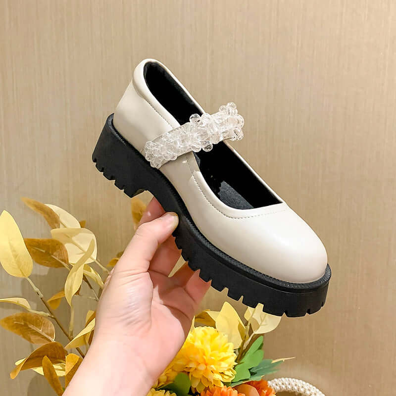 Leather Beads Mary Pearl Shoes Thick Sneakers 2021 new spring and summer sandals British wind thick with small leather shoes