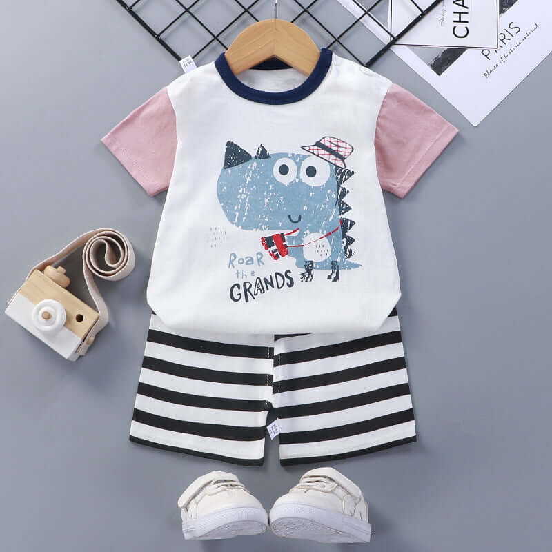 Children's summer suit cotton new baby short-sleeved shorts boys clothes 2021 girls baby suit