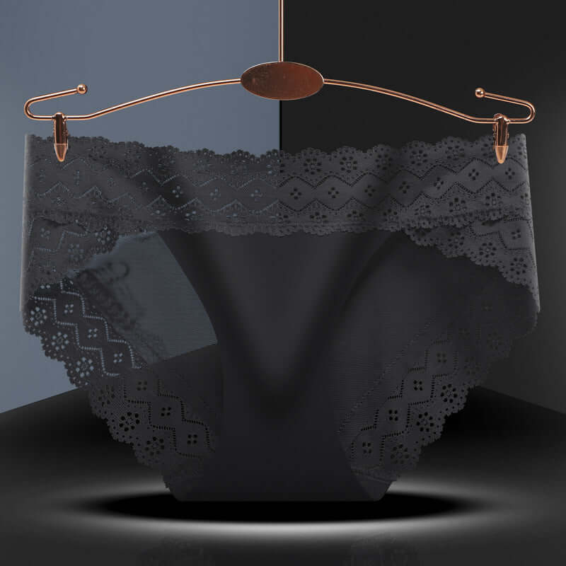 New European and American high-end satin lace underwear women's middle waist sexy sexy hollow fashion ladies hip trump