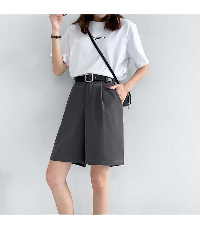 Lui Van Fan Summer thin section high waist slim easing five-point casual pants A word wide leg dreamer suit shorts