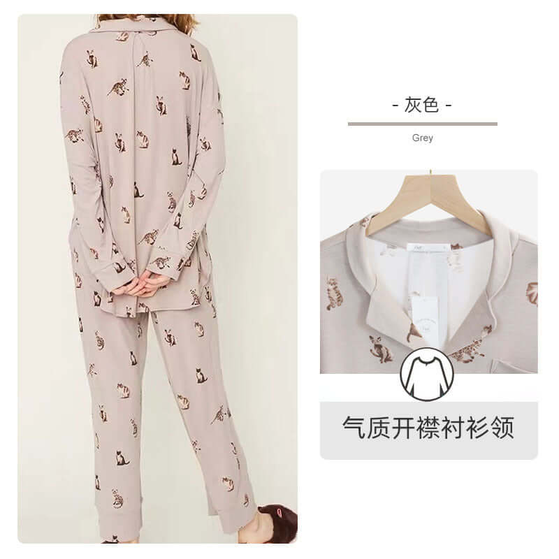 Japanese modal cute cat miocair soft ice cream loose pajamas women's suit sleeves can be drawn