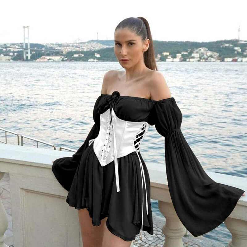 JY21154 Chiffon corset one-shoulder dress suit corset dress European and American French retro skirt