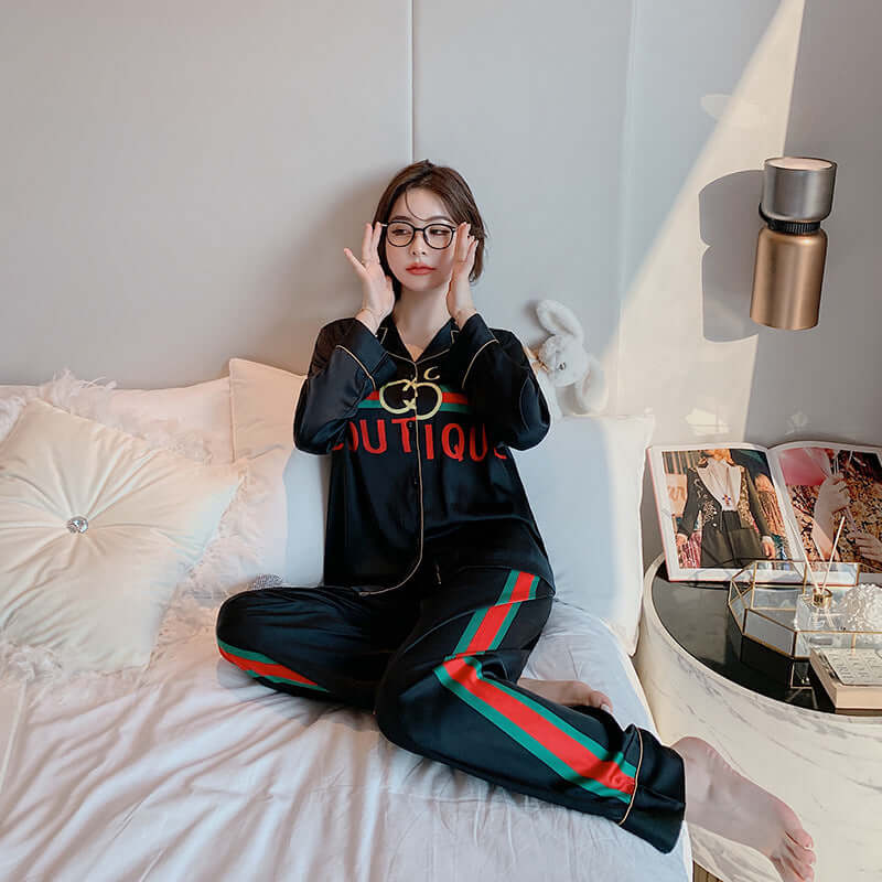 New GUC family couple pajamas simulation silk retro long-sleeved pajamas INS Korean pajamas set high custom wholesale