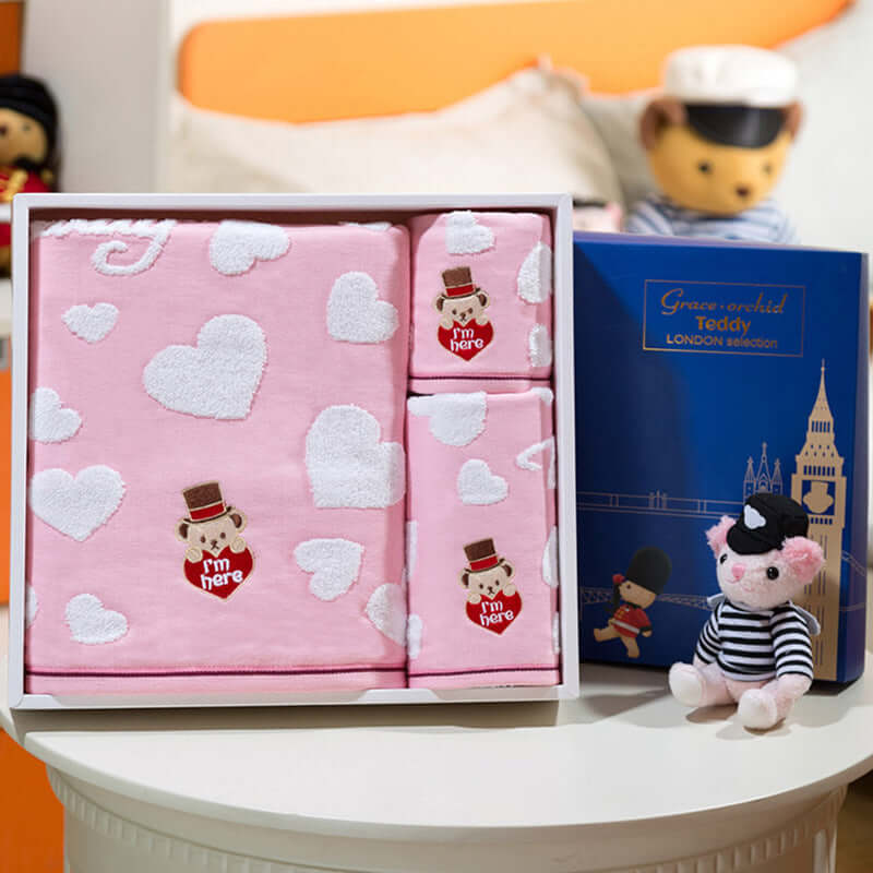 Jie Li Yalan Teddy Bear Sweet Pets Love Pure Cotton Soft Gauze Square Towel Towel Towels Three Set Gift Box