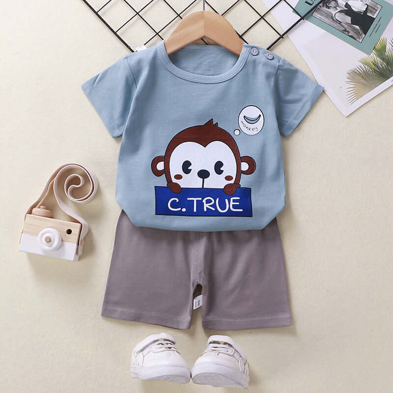 Children's summer suit cotton new baby short-sleeved shorts boys clothes 2021 girls baby suit