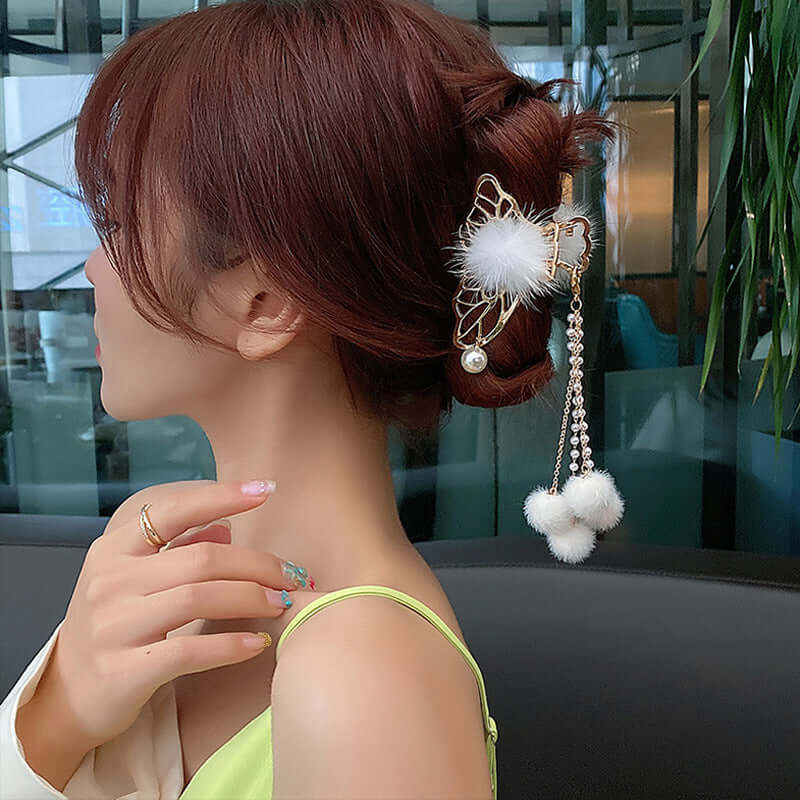 Metal crystal tassel grip high-grade model large butterfly hairpin brain spoon temperament shark clip headwear female summer