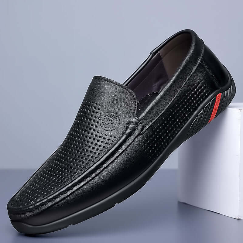 New simple men's casual colloid shoes men's foot hollow black driving shoes leather peas shoes men cross-borders