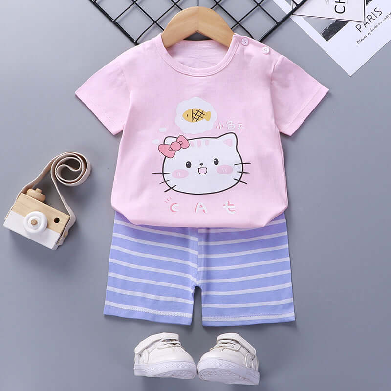 Children's summer suit cotton new baby short-sleeved shorts boys clothes 2021 girls baby suit