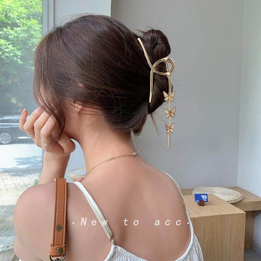 Metal crystal tassel grip high-grade model large butterfly hairpin brain spoon temperament shark clip headwear female summer