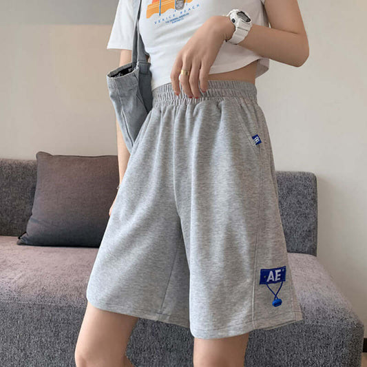 Sports shorts female summer 2021 new loose casual straight wide leg five pants Hong Kong flavor inside the pants high waist