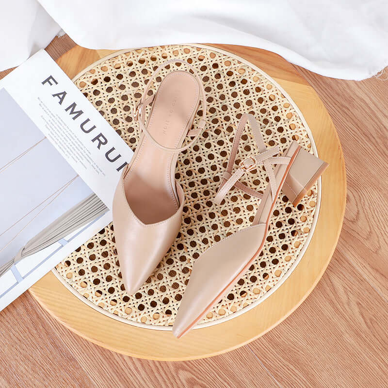 Fuxing single shoes thick with sandals female 2021 microfiber round head front bag back strap simple shallow mouth women's shoes adhesive shoes