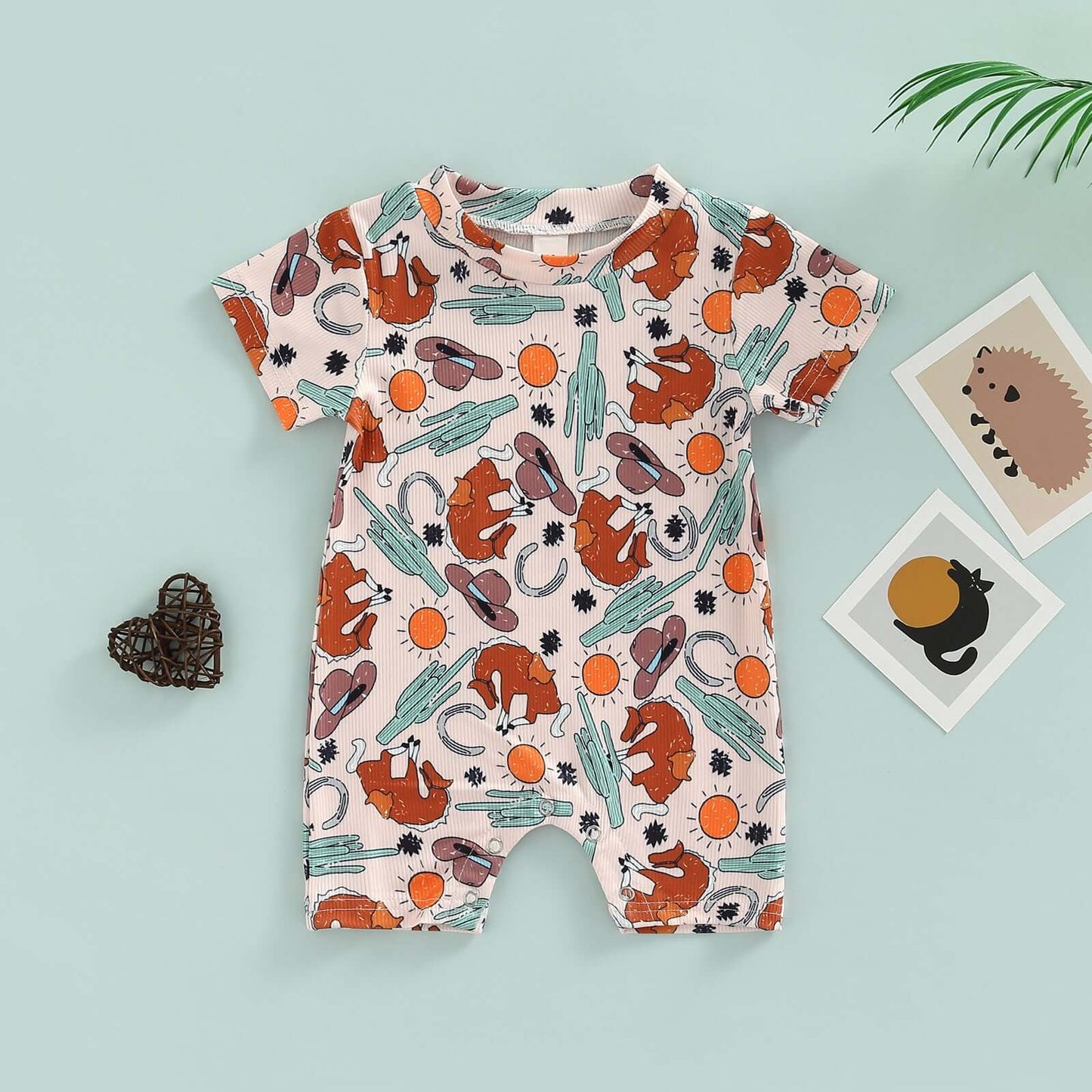 Children's clothing summer new baby cartoon animal print short-sleeved jumpsuit