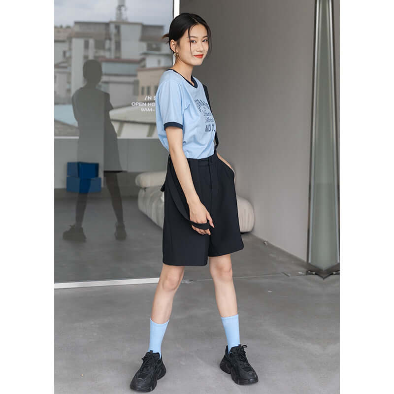 Retro port wind a wide leg with pants loose suitaded 2021 summer straight pants Korean shorts INS tide