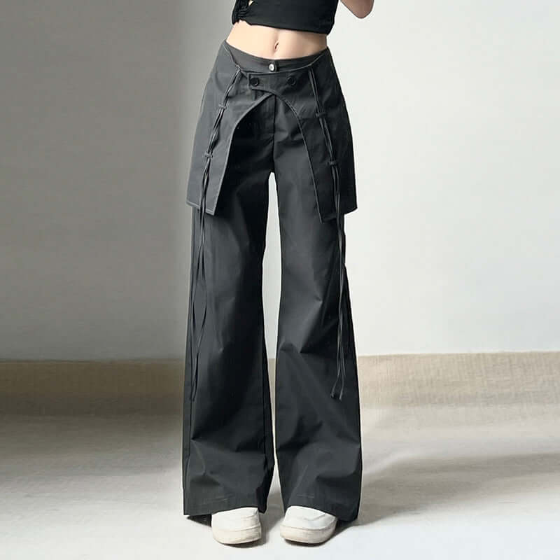 Chic Design Cross Ribbon Woven Trousers Lazy Fashion Drape Straight Casual Pants 2023 Spring and Summer New