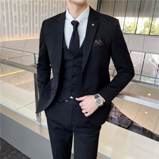 Men's Suit Three-piece Suit Korean Slim Business Men's Professional Dress Groomsmen Suit Groom Marriage Men's Clothing