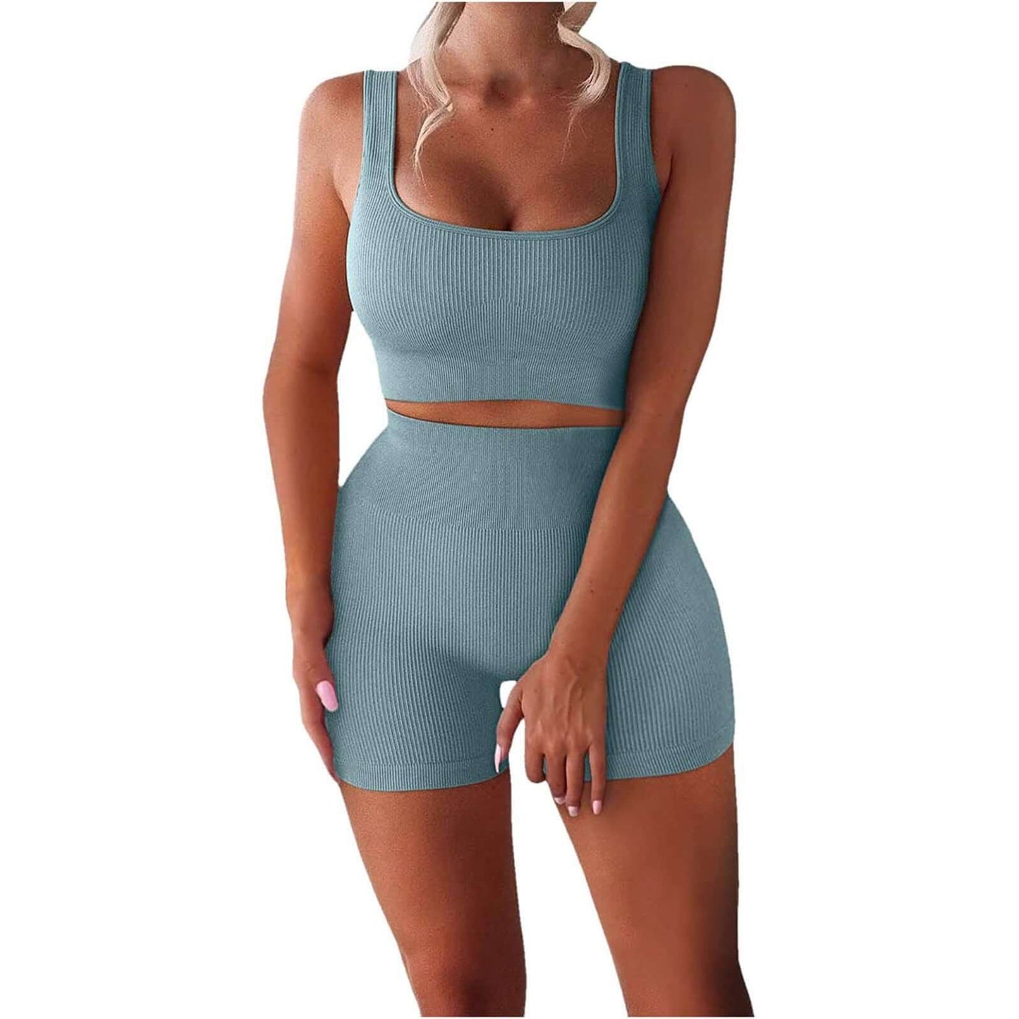 Ladies Sexy 2 pc. Yoga Wear | Tank Top-High Waist Shorts