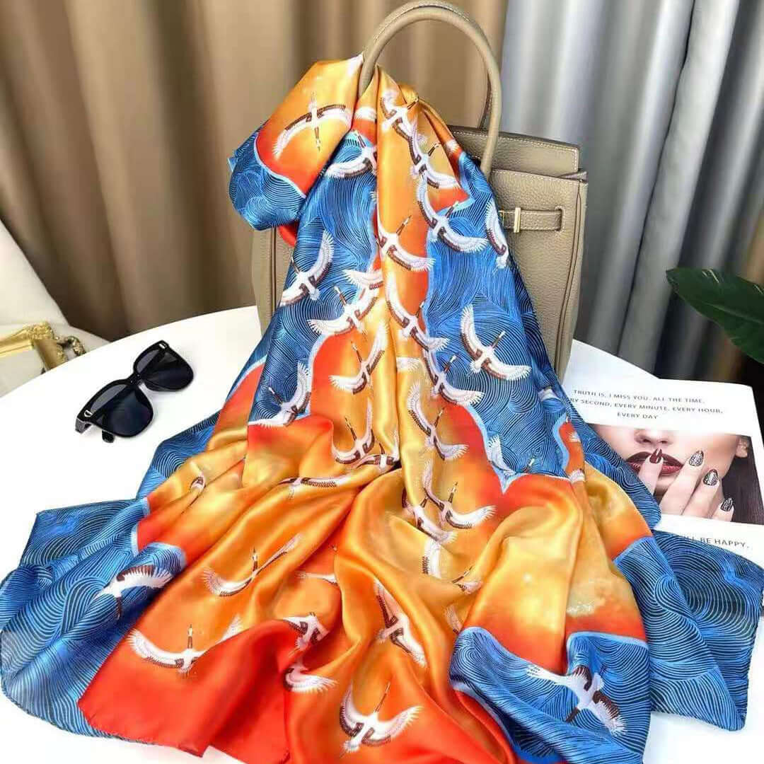 New spring and summer high-end simulation silk scarf female Korean scarves print gift custom national wind shawl beach towel