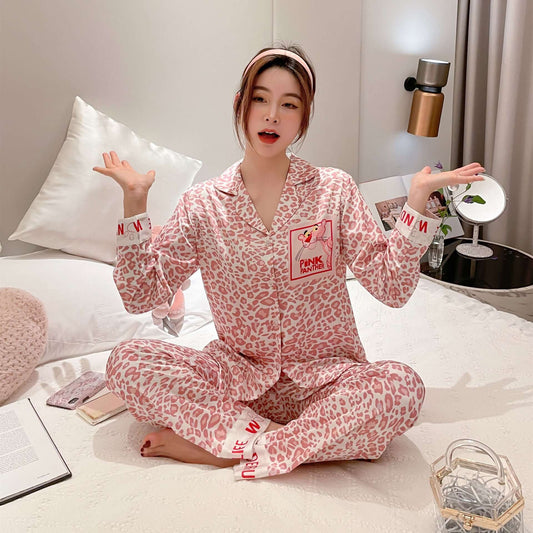 Pajamas female spring and autumn long sleeve silk satin Korean version sweet fresh and love two pieces can wear home clothes