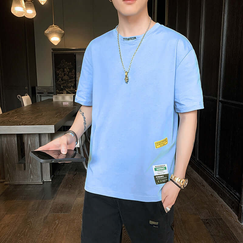 T-shirt male 2021 summer Korean casual fashion loose cotton shirt men teen students trend short sleeve T-shirt