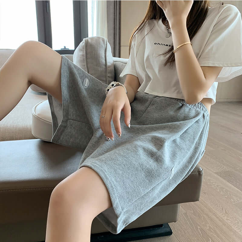 2021 summer new high waist five-point shorts female trend wide legs slim pants loose sports casual pants