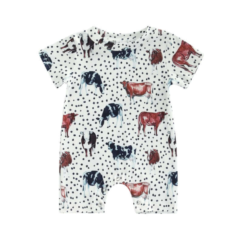 Children's clothing summer new baby cartoon animal print short-sleeved jumpsuit