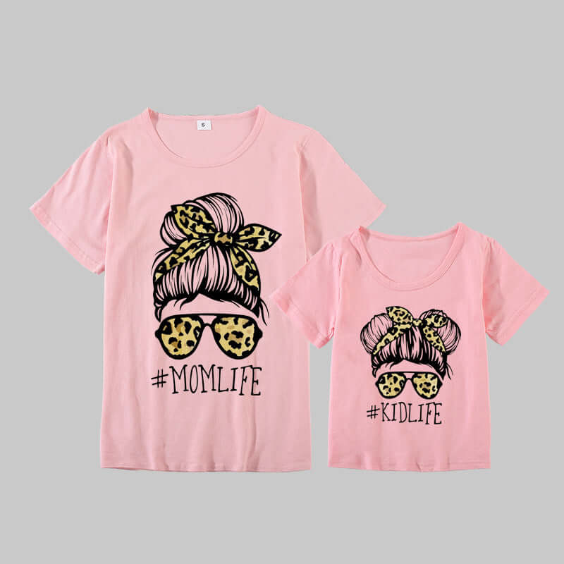 Mother and Daughter Wear Mom and Daughter European and American Summer Leisure Trend New Leopard Print Letter Printing Foreign Trade Popular Short Sleeves